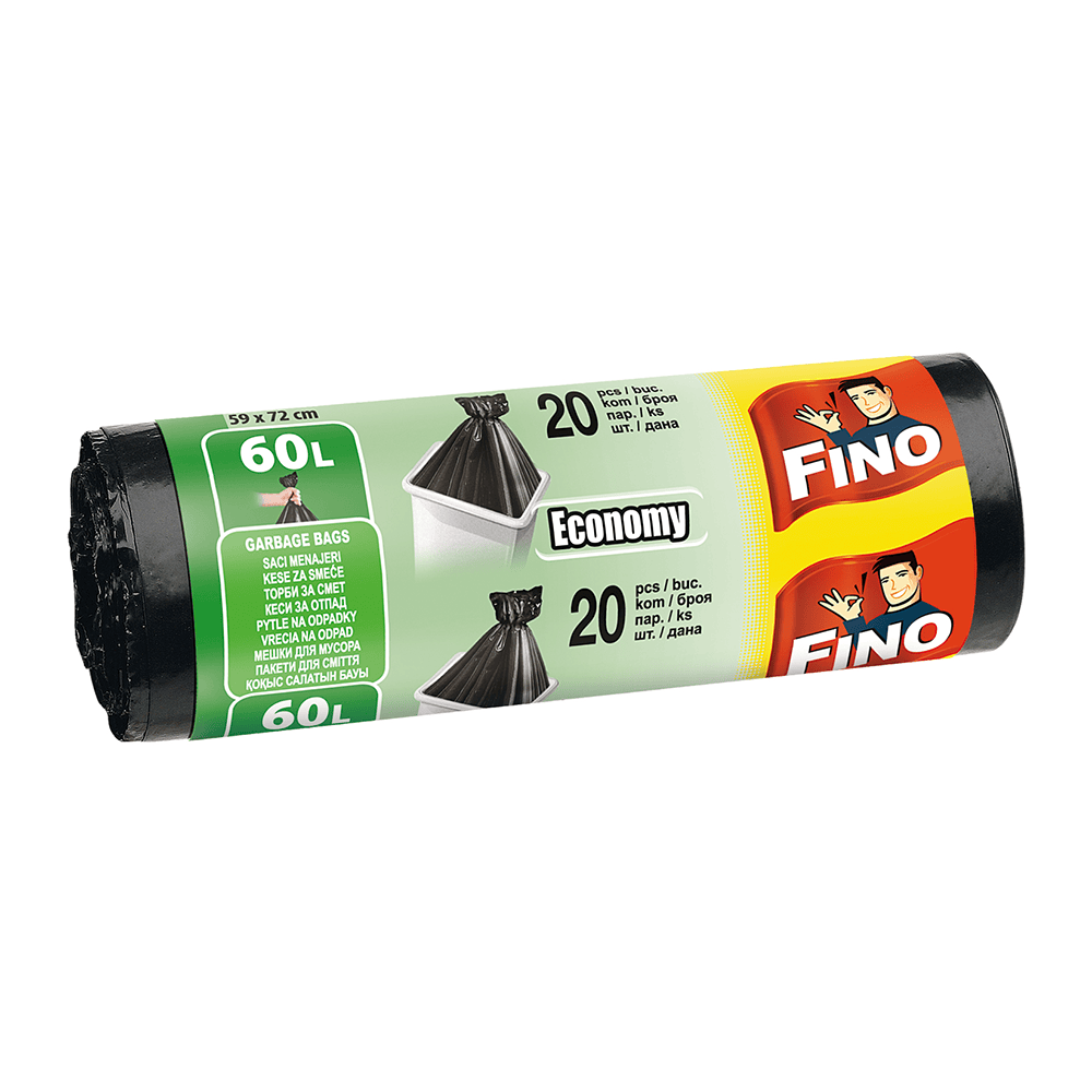 FINO SACI MENAJ CU MANER 60L COLOR 20BUC