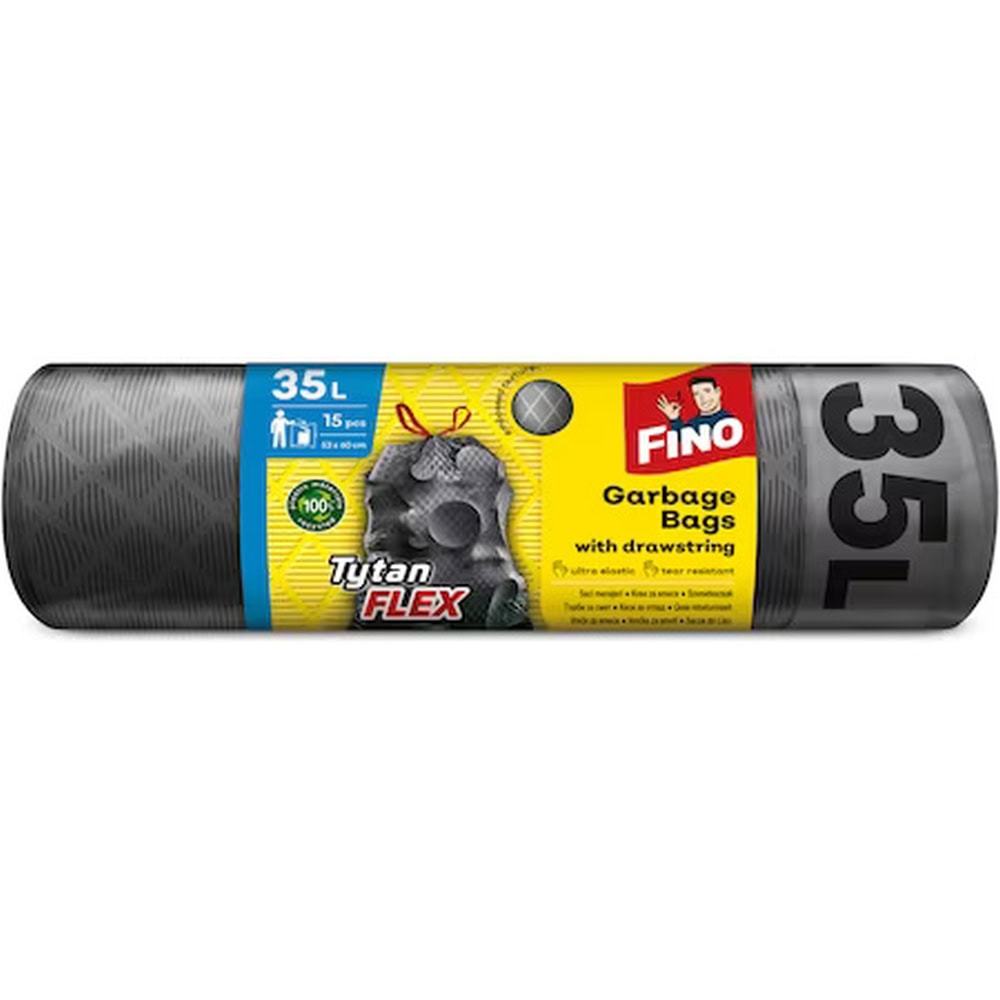 FINO SACI MENAJ CU SNUR 35L TYTAN FLEX NEGRU 15BUC
