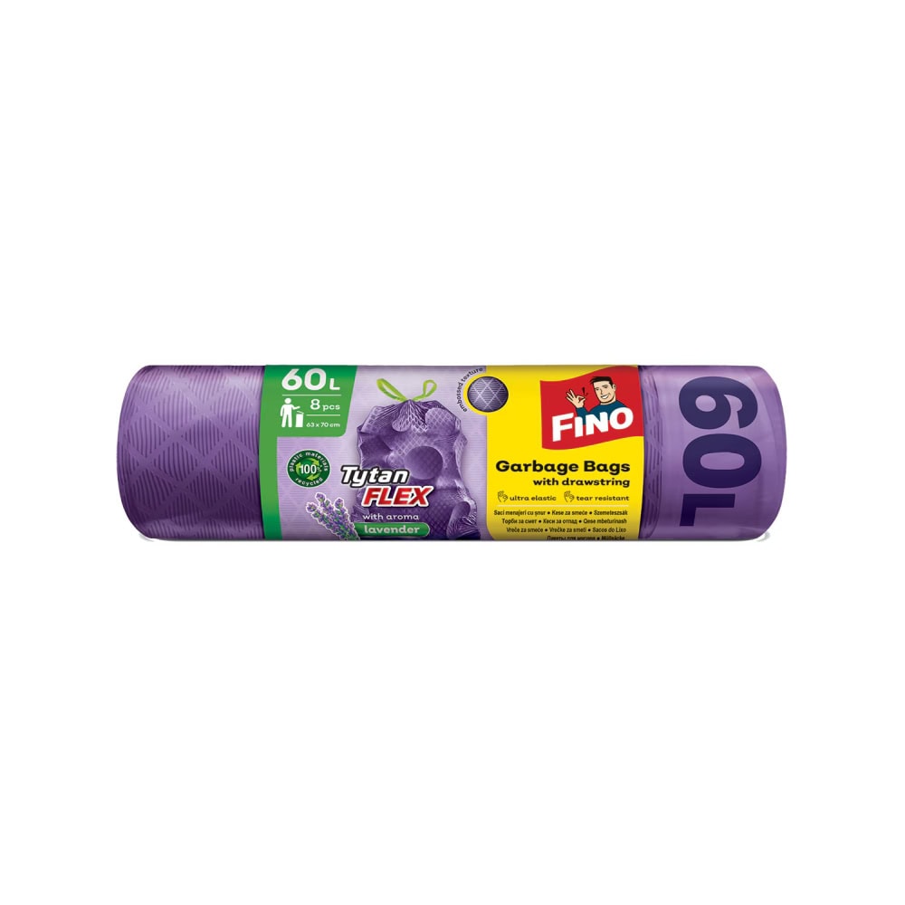 FINO SACI MENAJ CU SNUR 60L TYTAN FLEX LAVANDA 8BUC