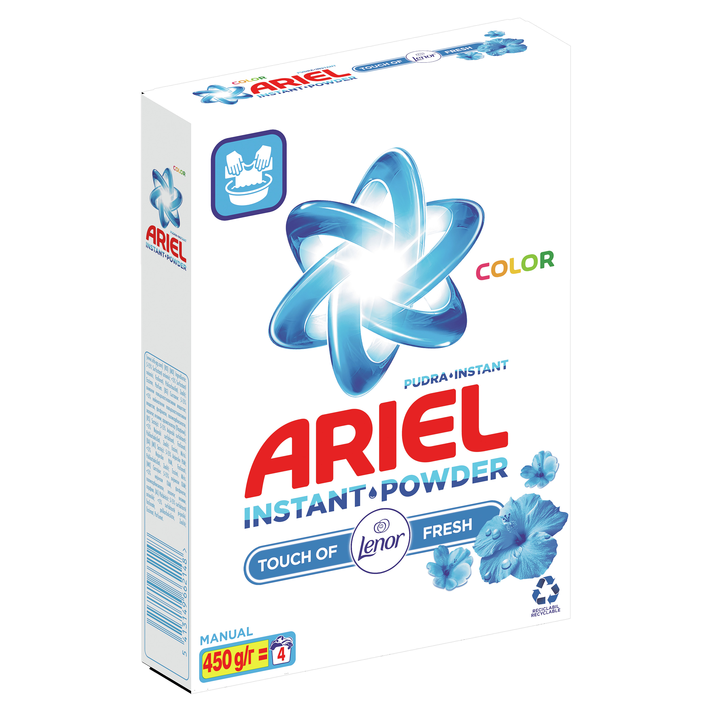 ARIEL DETERGENT PUDRA MANUAL 450G TOUCH OF LENOR COLOR 4SP