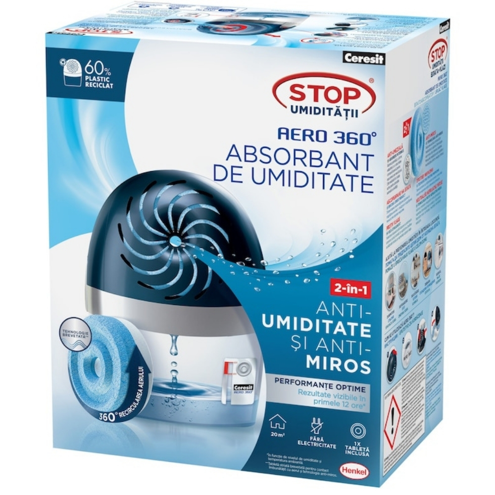 CERESIT APARAT DEZUMIDIFICATOR 360+REZERVA 450G+PUR 450ML NEGRU